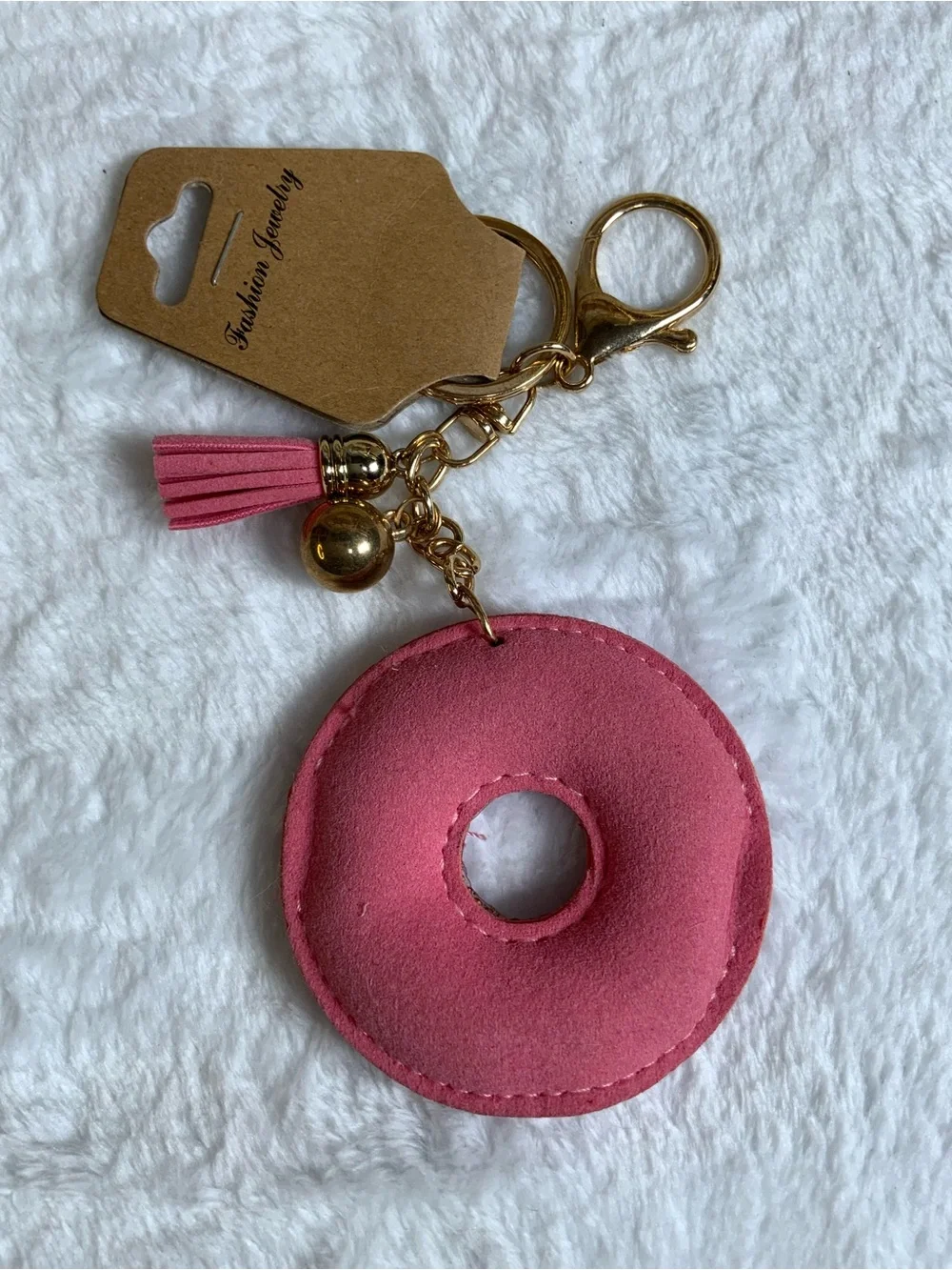 Pink Crystal Donut Keychain with Tassel - Fashion Jewelry